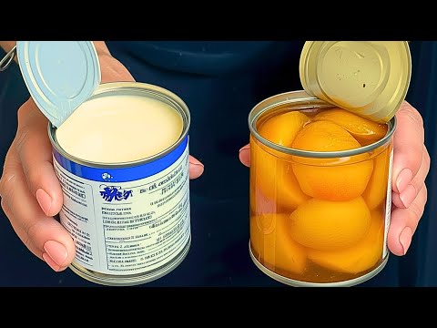Whip condensed milk with peaches! The best Christmas dessert in 10 minutes! No baking required!