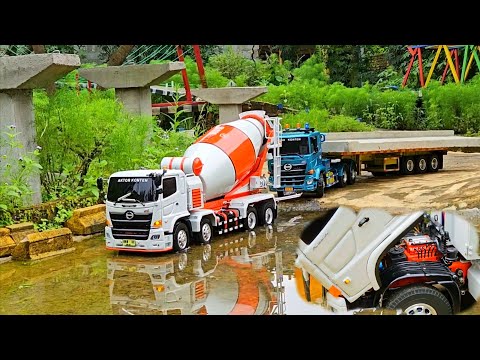 AKSI KE 84 ‼️ Pemasangan Jalan Layang Rc Truk Hino Trailer Vs Molen Angkut Beton Cor Seberat 70 KG 