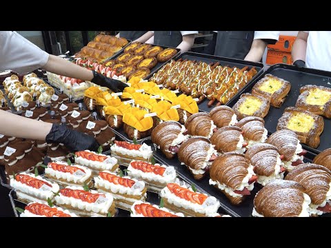 How to make Strawberry Mango Croissants - Korean street food / 인천 크로아상 맛집 포레스트아웃팅스