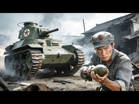 Japanese armored vehicle arrogantly advances, but the young man blows them up with a single bomb.