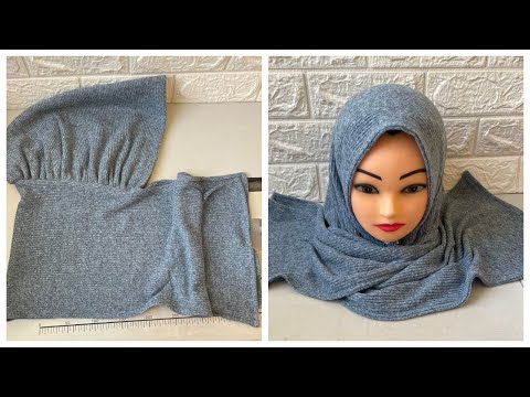 طريقة تفصيل وخياطة حجاب بقماش شتوي مطاطي 😍 ب 70cm من القماش فقط بكل سهولة How to make smart hijab