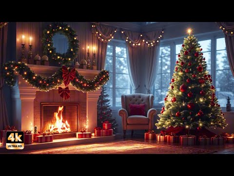 🎄 Cozy Christmas Room 24/7 LIVE | 🔥 Fireplace Crackling | ❄️ Holiday Ambience (No music)