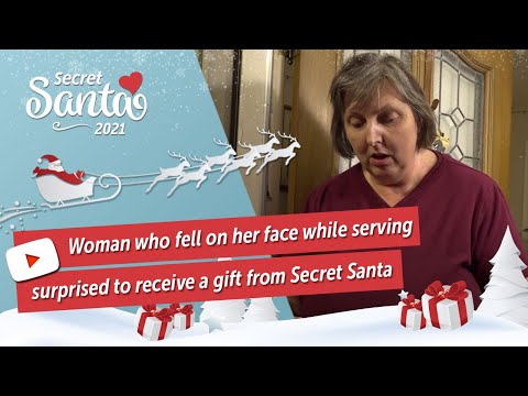 Woman who fell on her face while serving surprised to receive a gift from Secret Santa