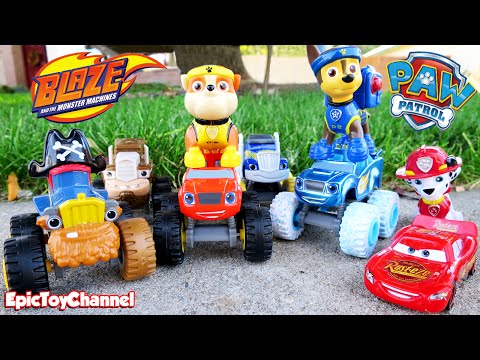 Blaze and the Monster Machines Race Disney Cars Lighting McQueen Paw Patrol In Real Life Kids Video