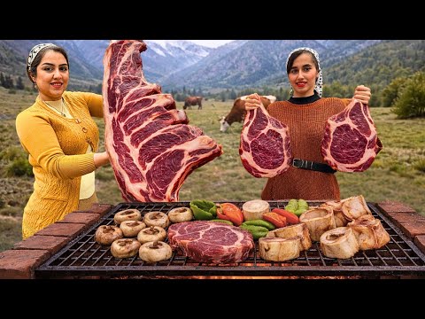 IRAN Village Cooking : The most Juicy Tomahawk Steak, Traditional Bread & Bone Marrow Soup 🍞🍖🍺