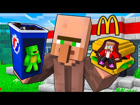 JJ and Mikey Built a TINY SECRET BASE In McDonalds in Minecraft - Maizen