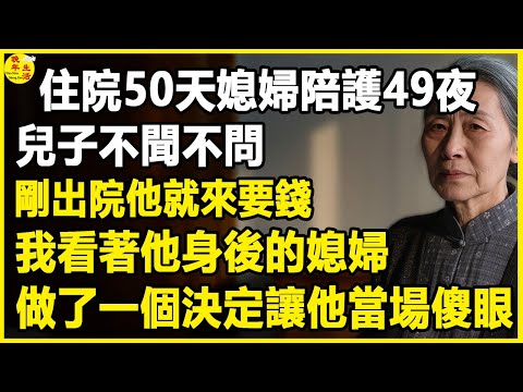 我65歲，住院50天媳婦陪護49夜，兒子不聞不問，剛出院他就來要錢，我看著他身後的媳婦，做了一個決定...#晚年生活 #中老年生活 #為人處世 #生活經驗 #情感故事 #幸福人生 #上了年紀該明白的事