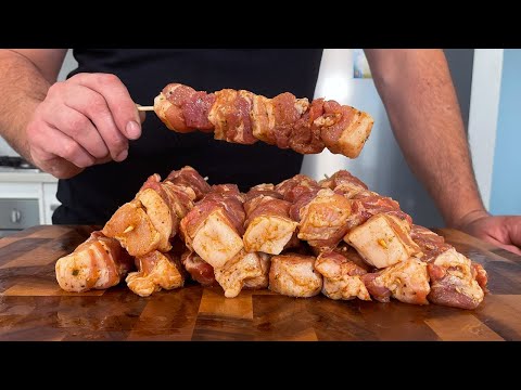 The Juiciest Pork Souvlaki Over The Charcoal