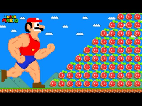 What happens when Mario collects 10,000 seeds and becomes muscular??
