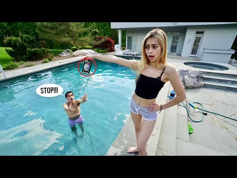 ANGRY GIRLFRIEND THROWS my iPhone in the POOL..