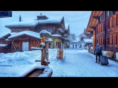 Snowfall in Switzerland countryside - Relaxing snowy walk in most beautiful Swiss villages