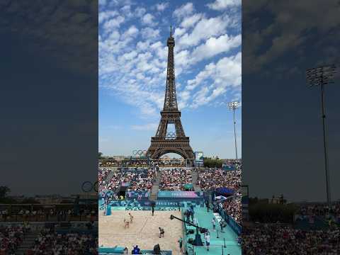 The views from beach volleyball are INSANE. #BruinParis #Olympics #EiffelTower