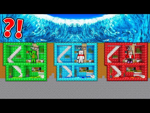 JJ vs Mikey vs Carrie: TREASURE UNDERGROUND TSUNAMI BASE BATTLE in Minecraft - Maizen