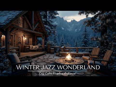 Winter Jazz Wonderland ~ Cozy Cabin Fireplace Ambience | Smooth Relaxing Jazz Music for Snowfall