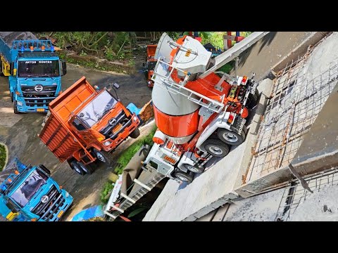 AKSI KE 83 ‼️ Pengecoran Jalan Layang KM 5 Rc Truk Trailer VS Tronton Angkut Pasir Ban Selip Nabrak 
