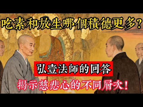 吃素和放生哪個積德更多？弘壹法師的回答，揭示慈悲心的不同層次！#立地成佛#念佛修行#因果正見#修行障礙化解#生死因果#佛学#佛教