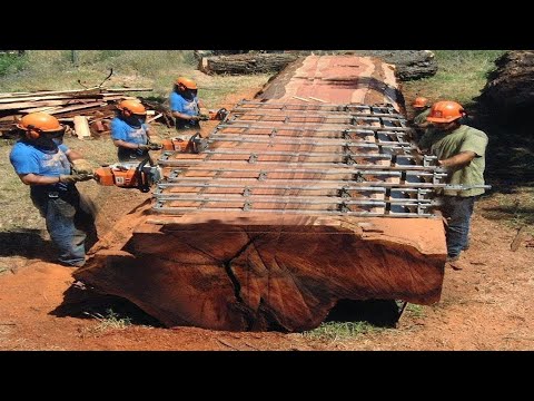 From Lumber Mill To Huge Wooden Boatyard. Sawmilling Big Hardwood Logs & Building Infinity Table