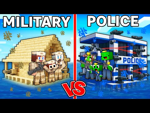 JJ and Mikey : POLICE vs MILITARY Water House Family Battle in Minecraft - Maizen