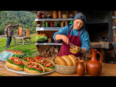 Rustic Chicken Sandwiches over Charcoal Flames | Village Cooking