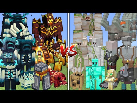 ALL MUTANT WARDEN & BLAZE VS ALL MUTANT IRON GOLEM & PILLAGER MOBS BATTLE IN MINECRAFT