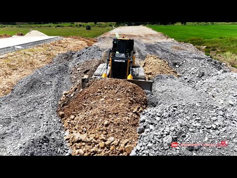 Complete Stone Pouring Process for Road Area! Skilled SHANTUI DH17C3 Bulldozer & 25 Ton Dump Trucks