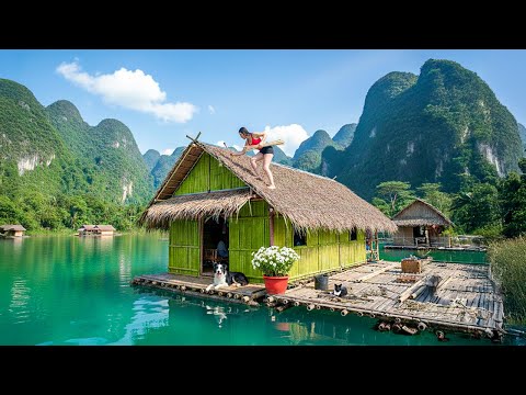 TIMELAPSE - Building a Floating Bamboo House & Smart DIY Fish Trap