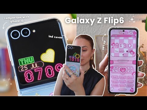 Samsung Galaxy Z Flip6 💙 aesthetic unboxing, accessories, Galaxy AI & iPhone 15 comparison