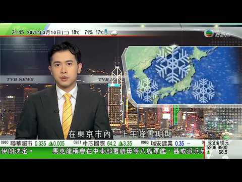 無綫TVB1000一小時新聞｜東京罕有三月下雪氣象部門提醒注意積雪或道路結冰｜福島核災15周年全縣逾兩萬人未返鄉旅館老闆自發測輻射冀重振旅遊業｜五名伊朗女球員出戰亞洲盃拒唱國歌獲澳洲發人道簽證保證安全