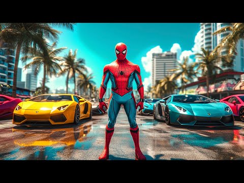 Spider-Man races a buggy through collapsing bridges while helicopters explode behind him.