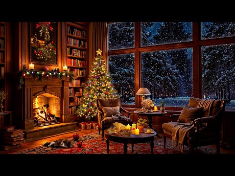 Cozy Christmas Ambience 🎄 Christmas Jazz Instrumental Music & Crackling Fireplace for Good Mood