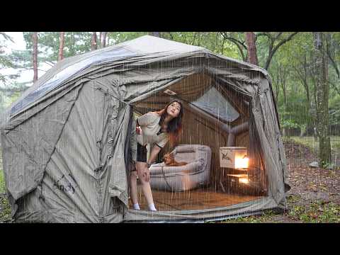 Solo Camping in Heavy Rain All Day / Cozy vibe / Rain Sound