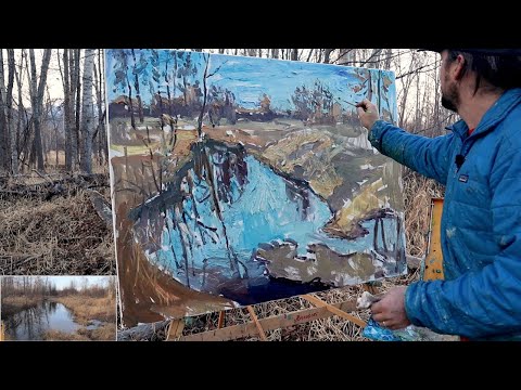 Plein Air Painting Demonstration: Bitterroot River, 36x48, FIRST SESSION