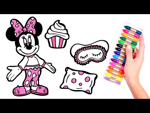 Dibuja y Colorea 🌈 Minnie Mouse se prepara para su fiesta de Pijamas 🥳