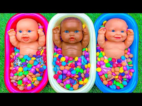 Minutes Satisfying Video | Mixing Funny Candy ASMR & Make Up in 3 Bathtubs with Magic M&M's Slime