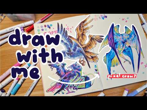 filling a sketchbook spread || pixel inspired and star inspired crows⭐