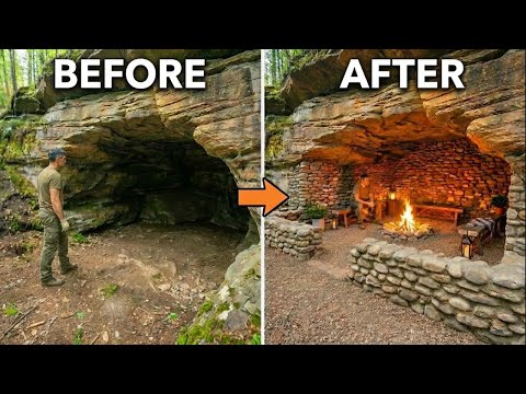 Man Builds a Secret House Beneath a Giant Rock | By @BushcraftIdeas-e9q