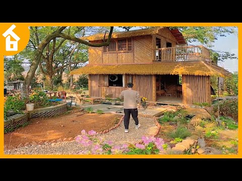 Genius Man Turns Wasteland into Gorgeous Bamboo Villa and Builds Fish Pond for Future Child