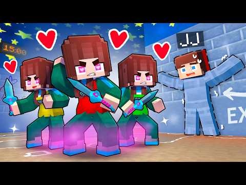 JJ in CAMOUFLAGE vs LOVE CURSED Girls - SQUID GAME - Maizen Minecraft Animation