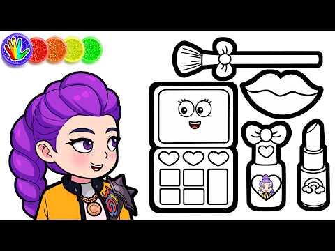 How to Coloring Makeup Tools for Rumi from KPop Demon Hunters - Huntrix Drawing Rumi, Zoey & Mira