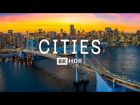 MYSTICAL CITIES 8K HDR - Night Views & Soothing Piano - 60 FPS