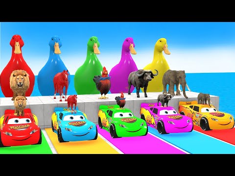 Long Slide Game with Cow Elephant Gorilla Hippopotamus Tiger 3d Animal Game Funny 3d Animals