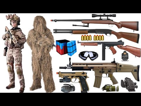 Special Forces military toy gun set unboxing, M24 sniper rifle, SCAR L automatic rifle, Beretta m92