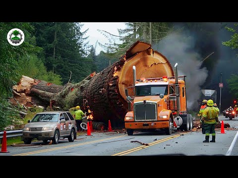 Extreme Dangerous Big Logging Wood Truck Driving Skill | Fastest Chainsaw Cutting Tree Machines #8