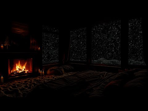 🔴Quiet Winter Night Cabin🔥❄️ Falling Snow and a Warm Fireplace for Deep Relaxation