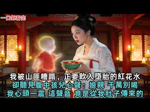 我被山匪糟蹋，正要飲入墮胎紅花水，卻聽見腹中小孩心聲：娘親！千萬別喝那碗湯啊！我心頭一震，這聲音，竟是從我肚子裡傳出來的？#古言#小說#故事#愛情#情感