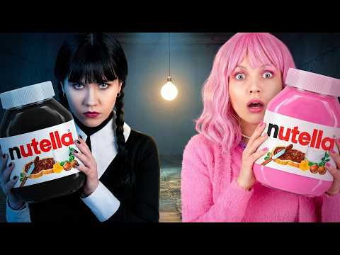 PINK VS BLACK FOOD CHALLENGE! Eating Only 1 Color Challenge, Wednesday VS Enid by Gotcha! Viral