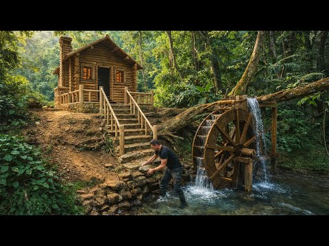 I Built a Complete Log Cabin and Survived in the Wild. Water turbine, Bushcraft