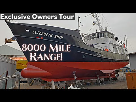 This $390K Boat Can Cross ANY Ocean | 74' Steel Trawler Tour!