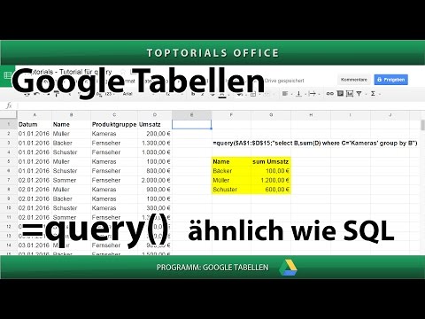 Funktion query() ähnliche Abfragen wie bei SQL (Google Tabellen / Spreadsheets)