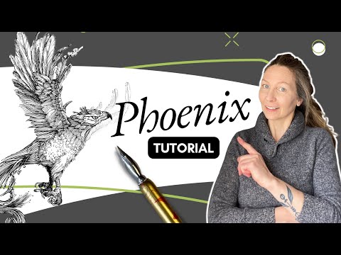 Draw a Phoenix bird with dip pen and ink | Easy step-by-step with template